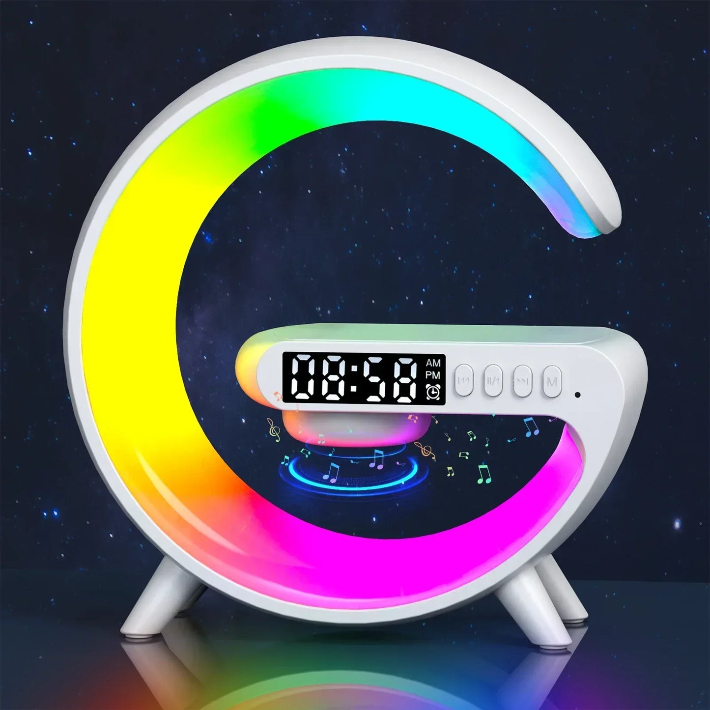 3 in 1 Wireless Charger with RGB Light, Alarm Clock & Bluetooth Speaker