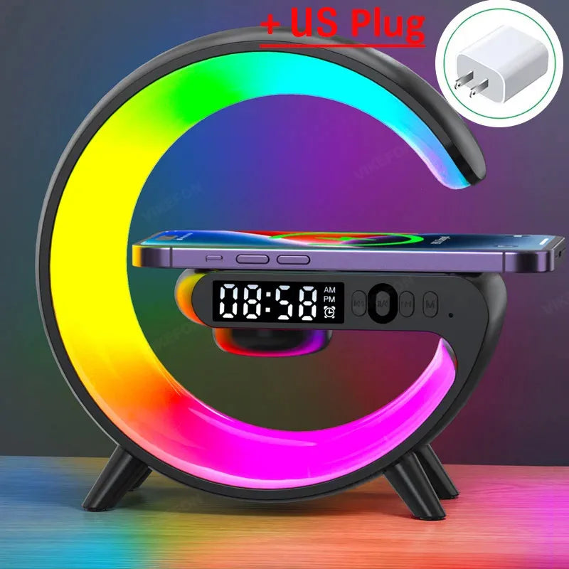 3 in 1 Wireless Charger with RGB Light, Alarm Clock & Bluetooth Speaker