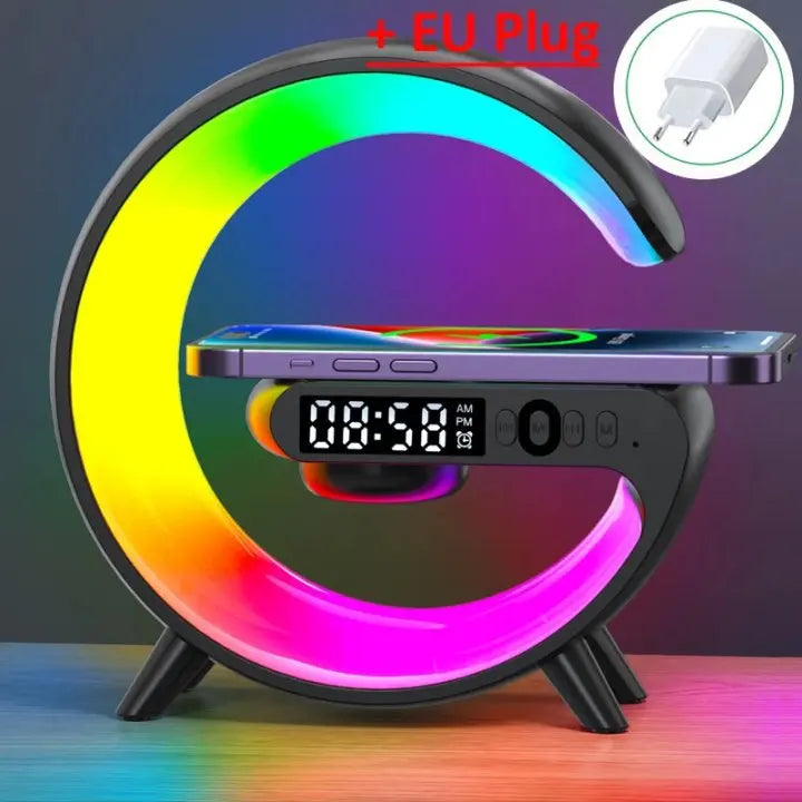 3 in 1 Wireless Charger with RGB Light, Alarm Clock & Bluetooth Speaker