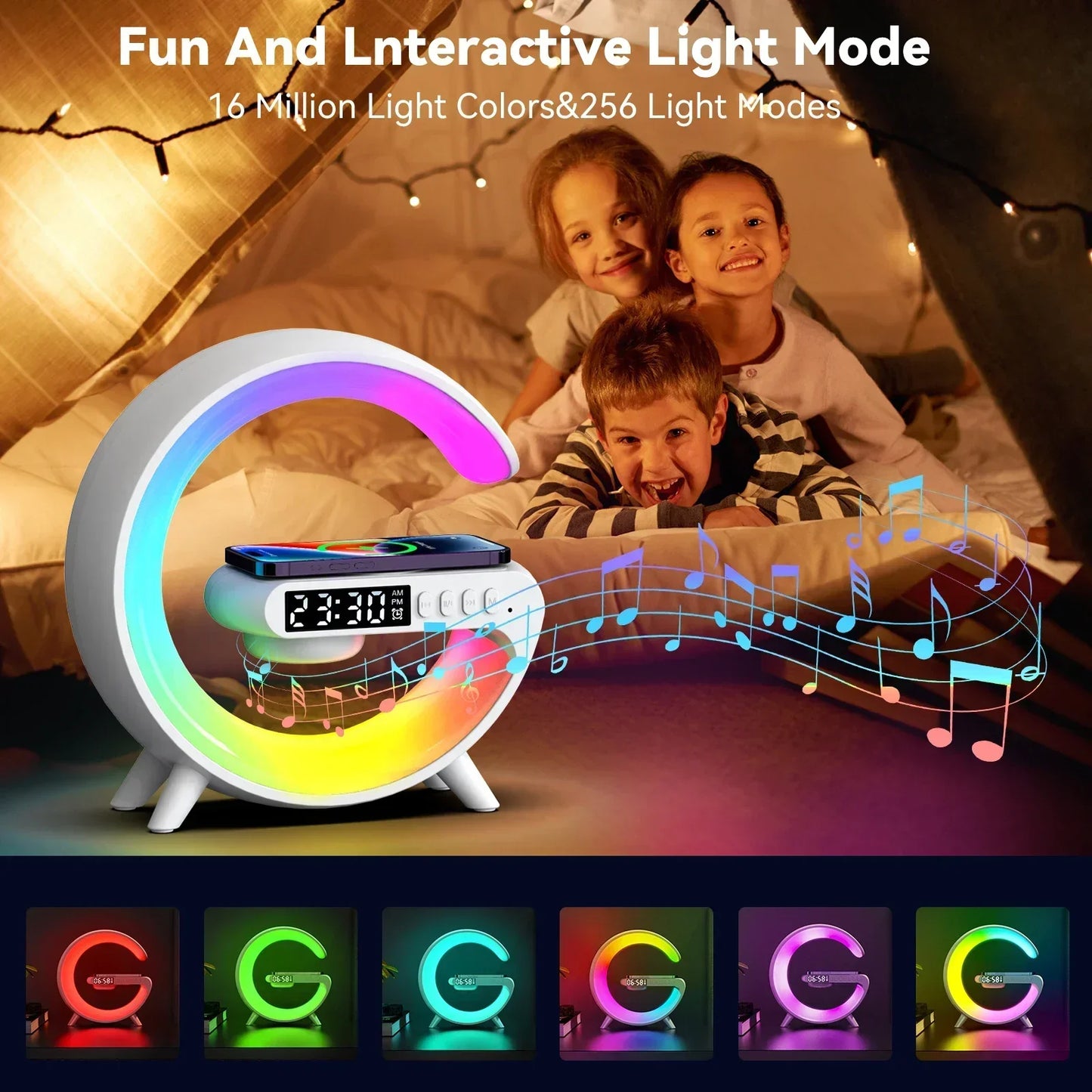 3 in 1 Wireless Charger with RGB Light, Alarm Clock & Bluetooth Speaker