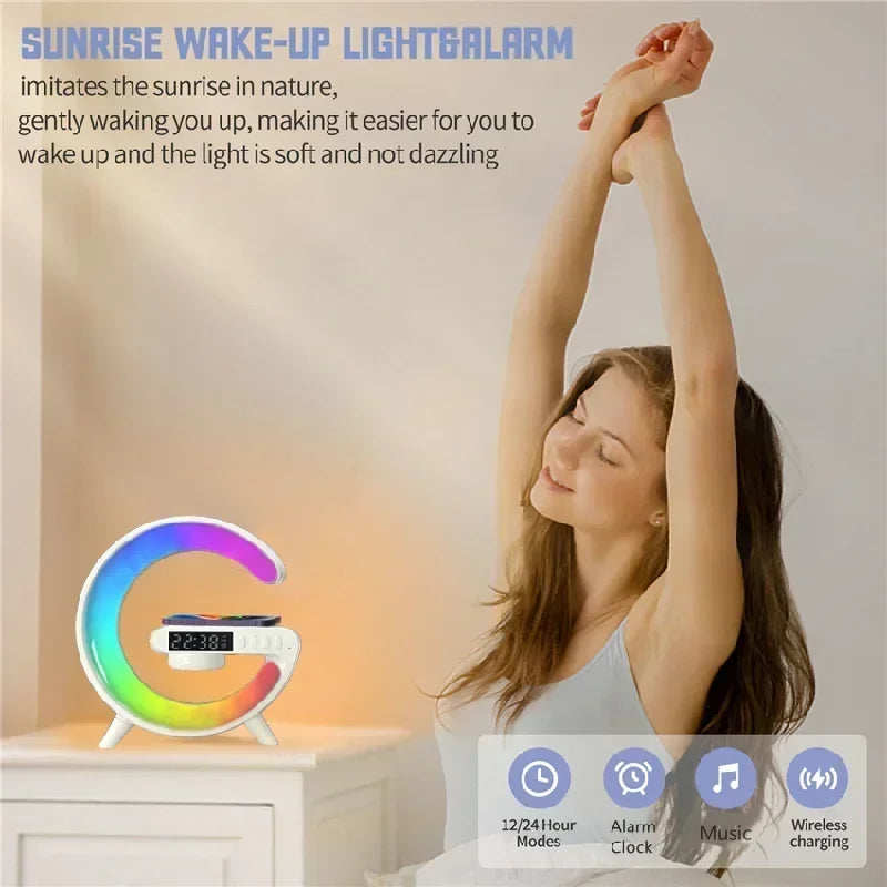 3 in 1 Wireless Charger with RGB Light, Alarm Clock & Bluetooth Speaker