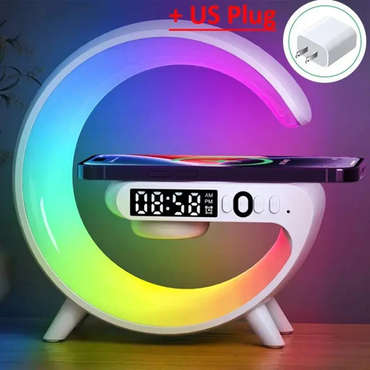 3 in 1 Wireless Charger with RGB Light, Alarm Clock & Bluetooth Speaker